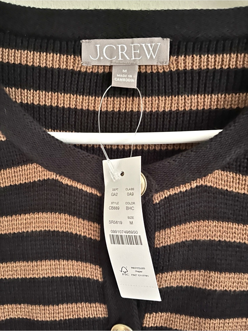 J Crew black/brown striped Emilie cardigan Lady Jacket - Picture 6 of 10